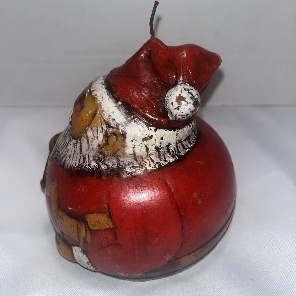 Vintage/Antique Round Fat Santa Claus St. Nick Folk Art Pillar Candle Handcarved
